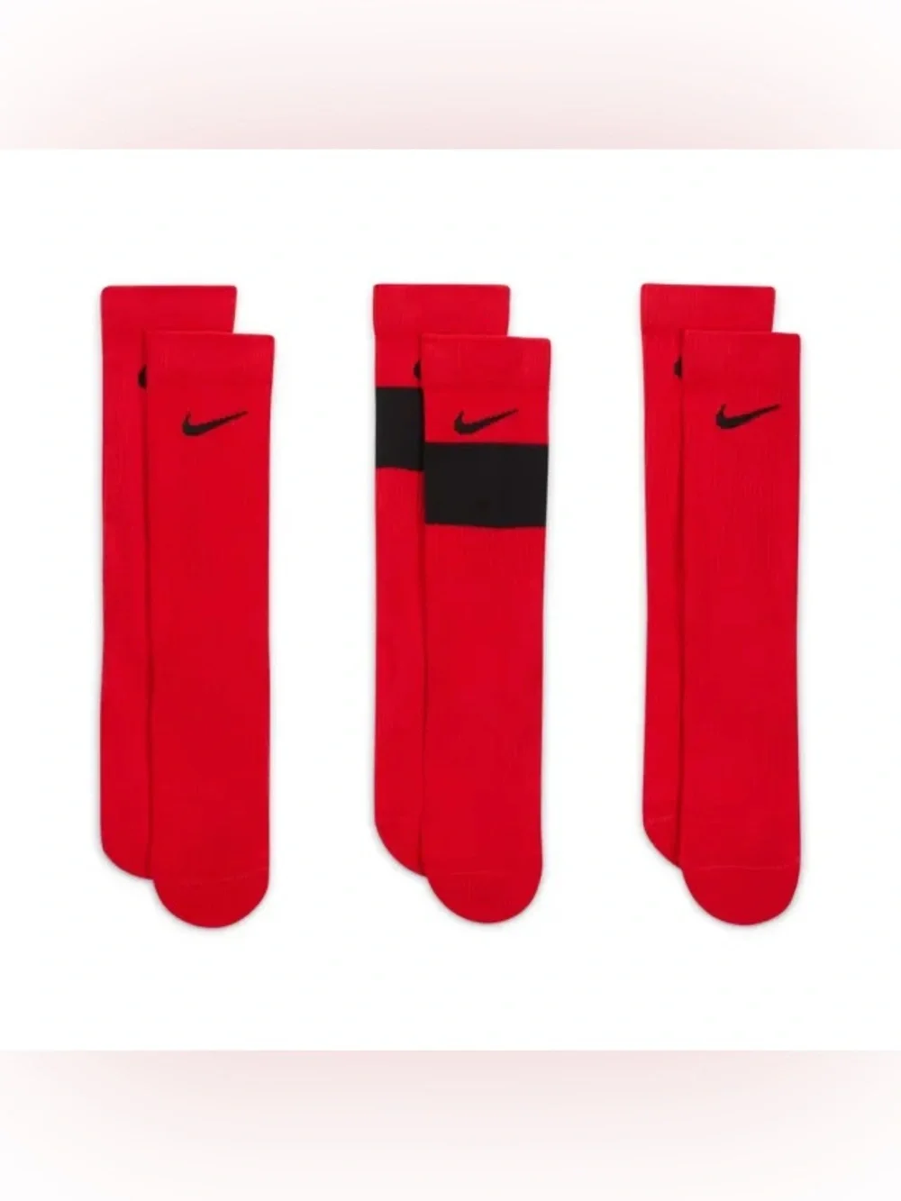 Nike Red Crew Athletic Socks 3-Pack with Black Accents